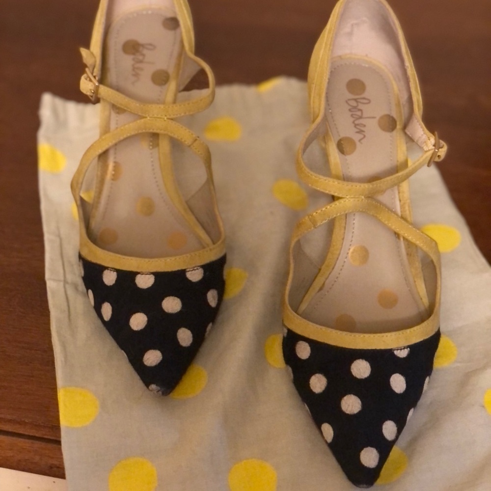 Darling Boden heels!  “Tisha”: yellow, navy, white